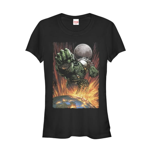 Junior's Marvel Hulk Earth Shatter  Graphic Tee Black Medium