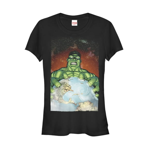 Junior's Marvel Hulk Earth Stress Ball  Graphic Tee Black Small