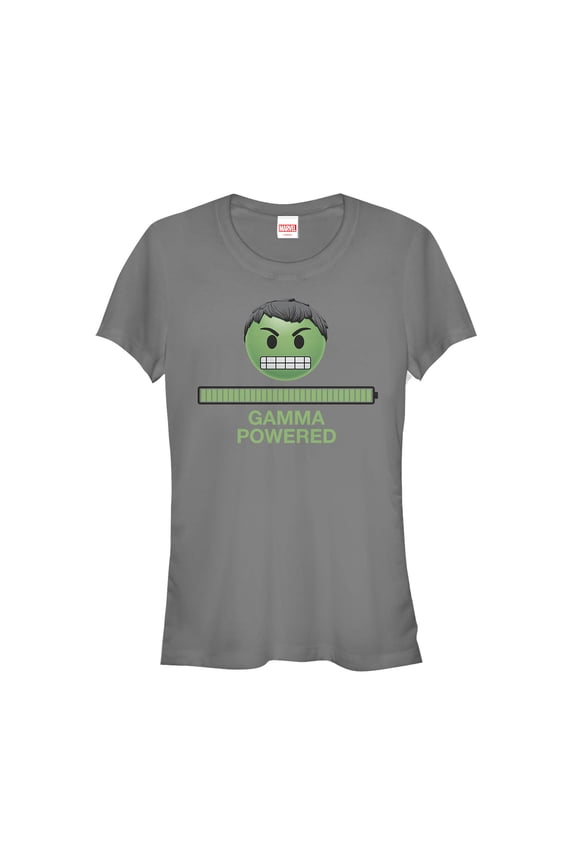 Junior's Marvel Hulk Gamma Powered Emoticon Graphic Tee Charcoal Large