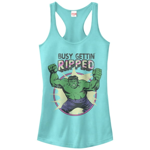 Junior's Marvel Hulk Getting Ripped  Racerback Tank Top Cancun Medium