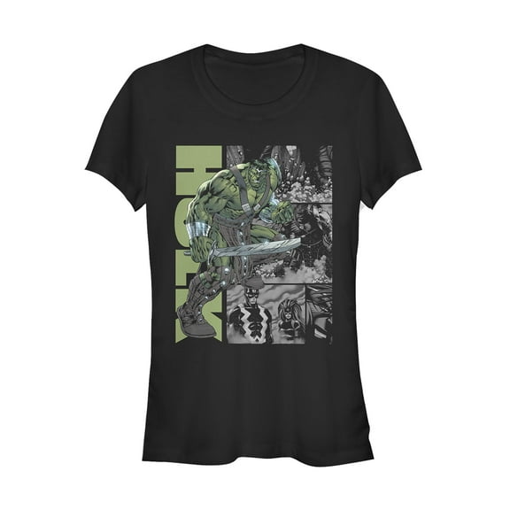 Junior's Marvel Hulk Gray Grayscale Scene  Graphic Tee Black Small