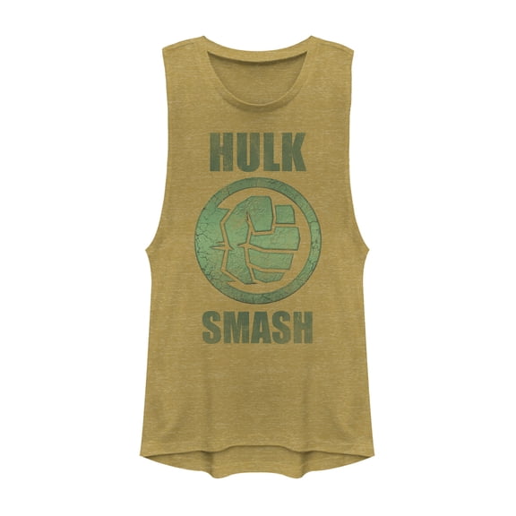 Junior's Marvel Hulk Smash  Festival Muscle Graphic Tee Gold Heather Large
