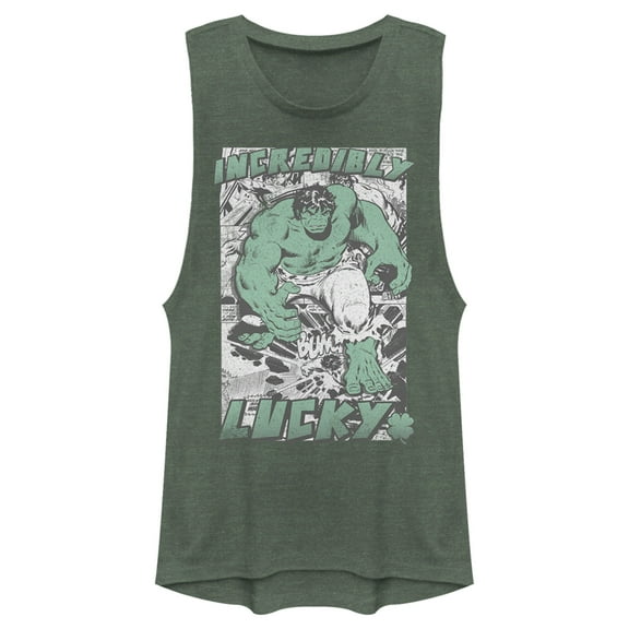 Junior's Marvel Hulk St. Patrick's Day Comic Incredibly Lucky Festival Muscle Graphic T-Shirt