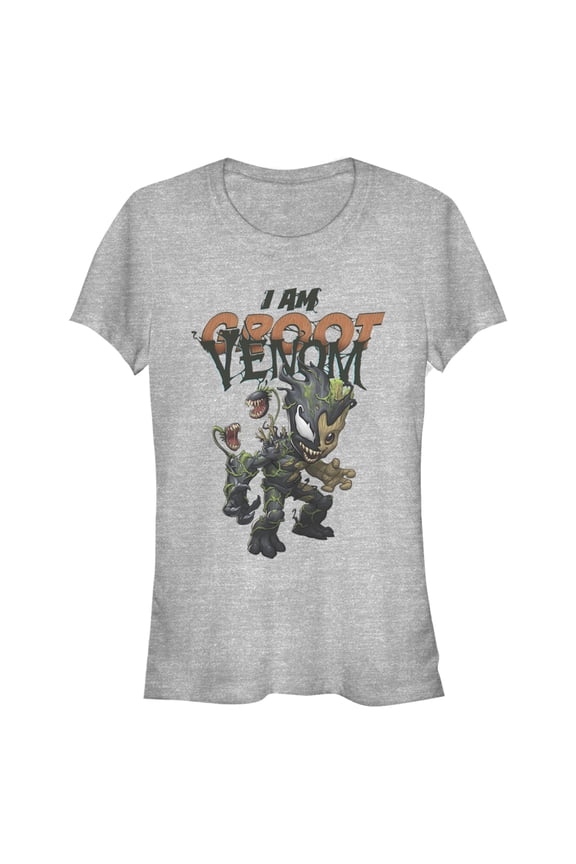 Junior's Marvel I Am Groot Infected Venom  Graphic Tee Athletic Heather Small