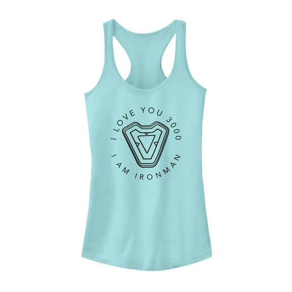 Junior's Marvel I Am Iron Man Love 3000  Racerback Tank Top Cancun Medium