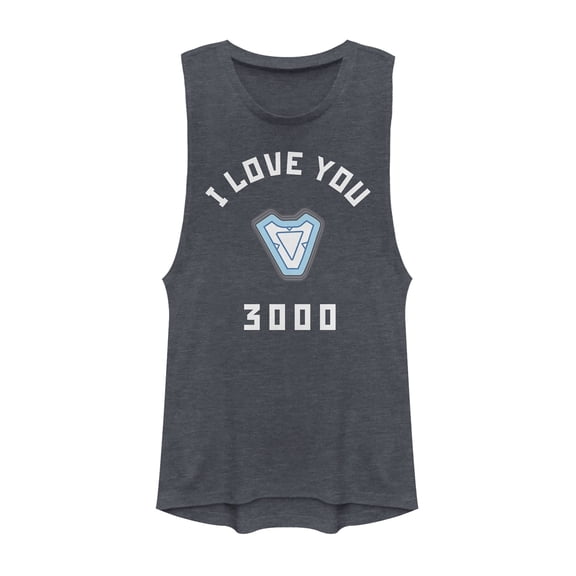 Junior's Marvel I Love You 3000 Iron Man Reactor Festival Muscle Graphic Tee Denim Blue Heather 2X Large