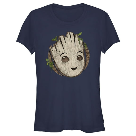 Junior's Marvel: I am Groot Cute Smiling Groot Face Graphic Tee Navy Blue 2X Large