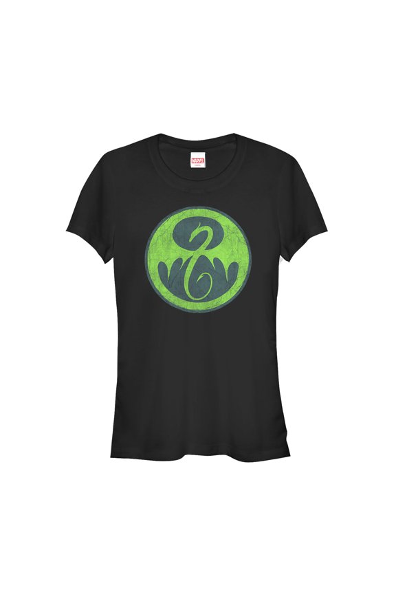 Junior's Marvel Iron Fist Cracked Dragon Logo  Graphic Tee Black Large