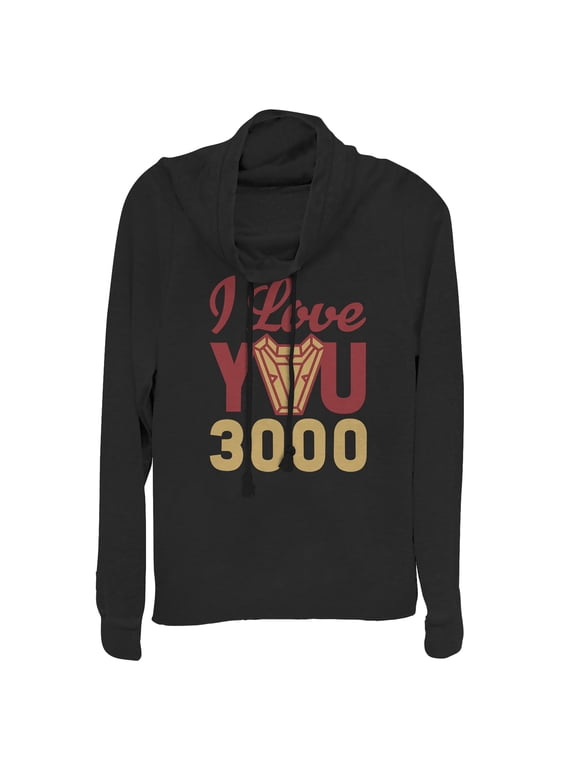 Junior's Marvel Iron Man Arc Heart 3000 Cowl Neck Sweatshirt Black Medium