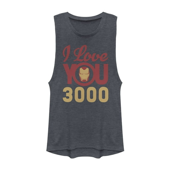 Junior's Marvel Iron Man Love 3000 Festival Muscle Graphic Tee Denim Blue Heather Medium