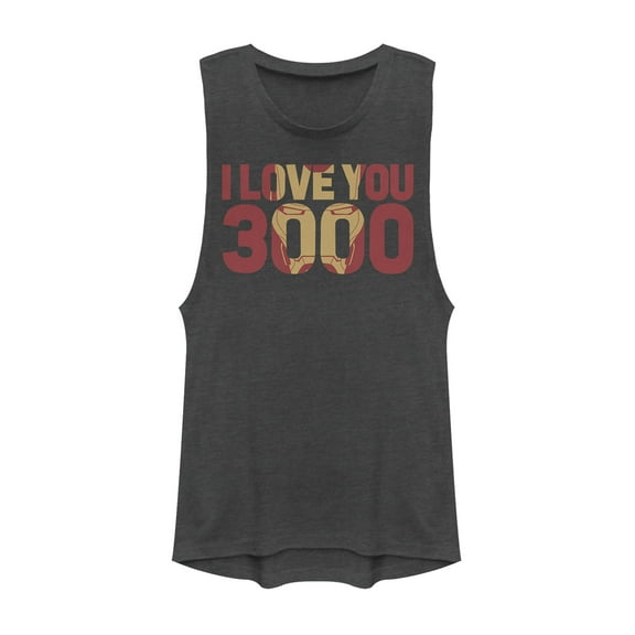 Junior's Marvel Iron Man Love 3000 Mask  Festival Muscle Graphic Tee Charcoal X Small