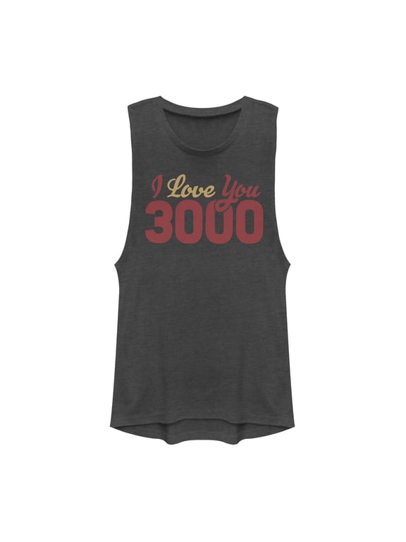 Junior's Marvel Iron Man Love 3000 Script Festival Muscle Graphic Tee Charcoal Large