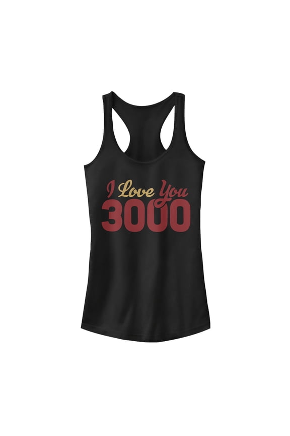 Junior's Marvel Iron Man Love 3000 Script Racerback Tank Top Black X Large