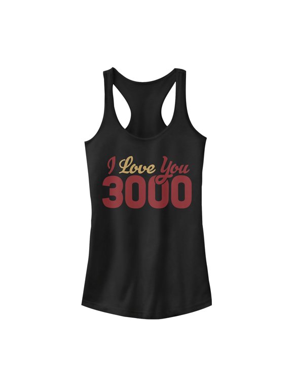 Junior's Marvel Iron Man Love 3000 Script Racerback Tank Top Black X Large