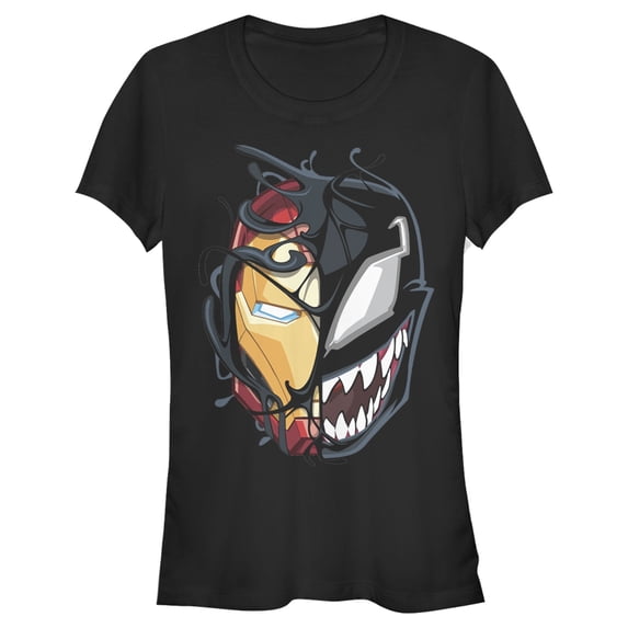 Junior's Marvel Iron Man Venom Mask Split Graphic Tee Black Small