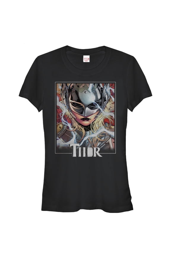Junior's Marvel Jane Foster Thor Mask Graphic Tee Black Small