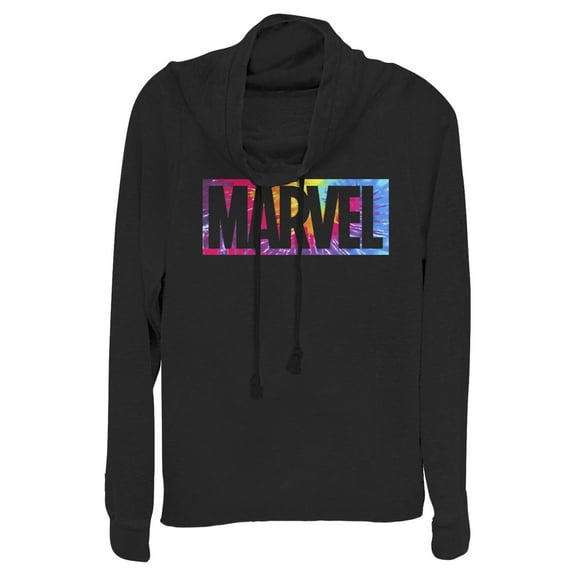 Junior's Marvel Logo Tie-Dye Brick Cowl Neck Sweatshirt Black 3X Large