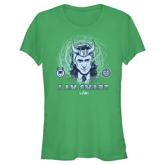 Junior's Marvel Loki I Am Smart Graphic Tee Kelly Green Medium