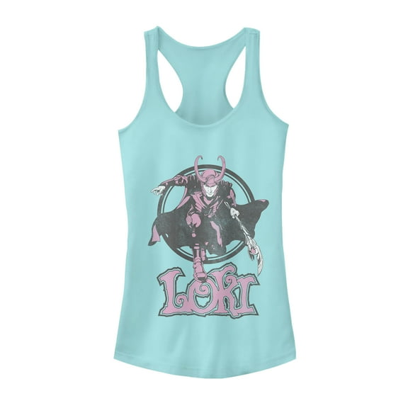 Junior's Marvel Loki Mischief Racerback Tank Top Cancun Medium