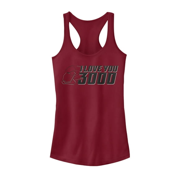 Junior's Marvel Love You 3000 Iron Man Helmet Racerback Tank Top Scarlet Medium