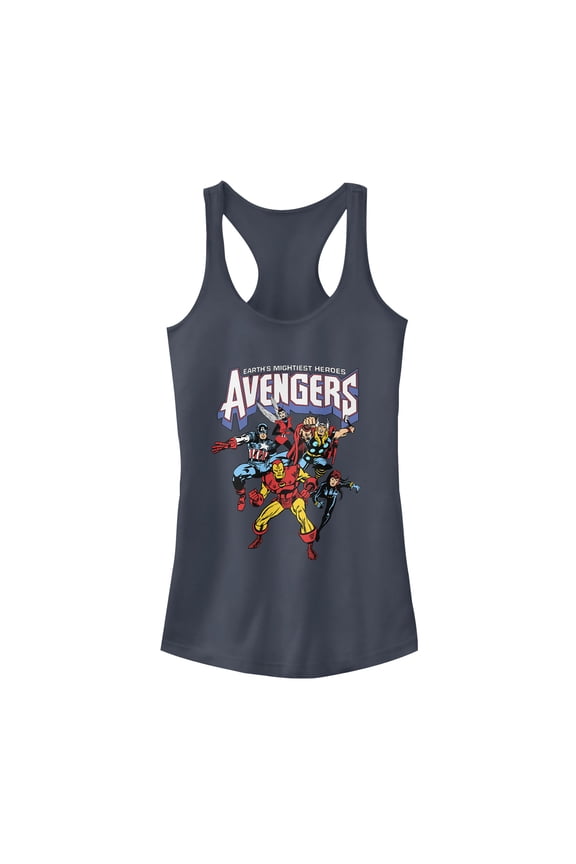 Junior's Marvel Mightiest Heroes Avengers Racerback Tank Top Indigo Medium