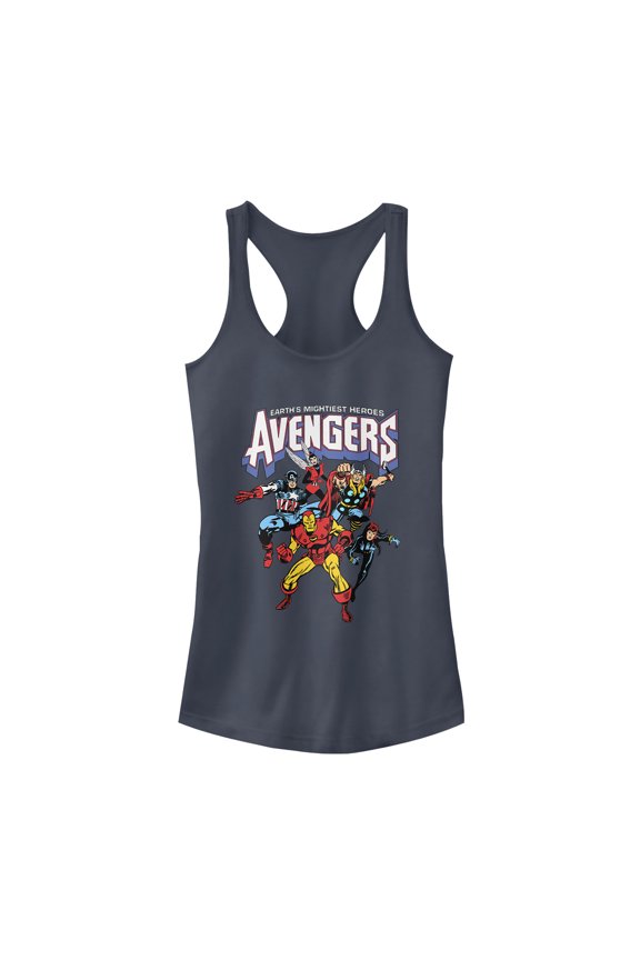 Junior's Marvel Mightiest Heroes Avengers Racerback Tank Top Indigo Small