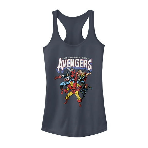 Junior's Marvel Mightiest Heroes Avengers Racerback Tank Top Indigo X Large