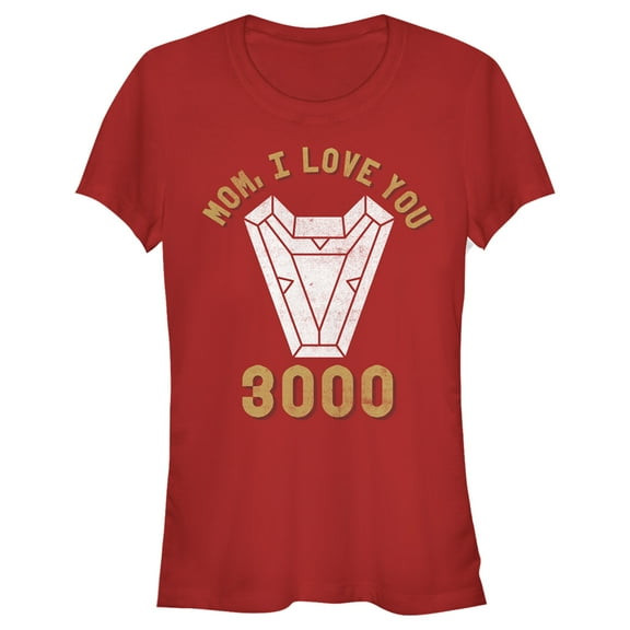 Junior's Marvel Mom I Love You 3000 Iron Man Arc Reactor  Graphic Tee Red Small