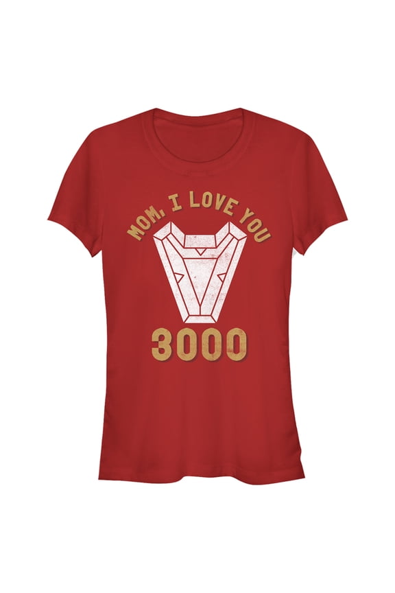 Junior's Marvel Mom I Love You 3000 Iron Man Arc Reactor  Graphic Tee Red X Large
