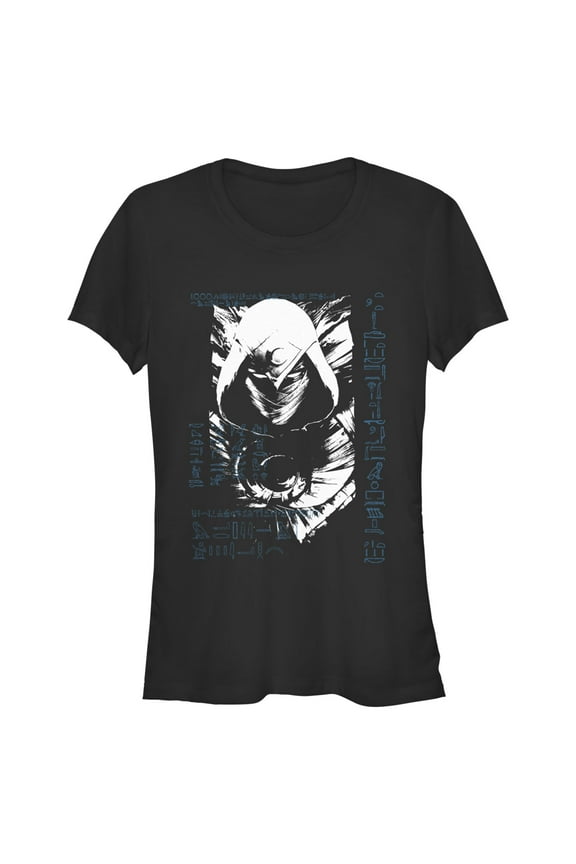 Junior's Marvel: Moon Knight Blue Hieroglyphs Graphic Tee Black Large