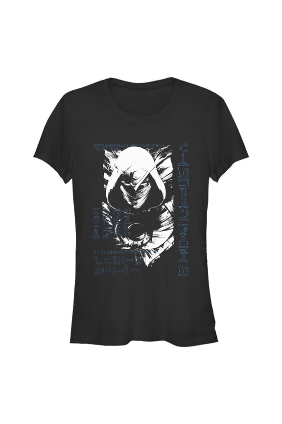 Junior's Marvel: Moon Knight Blue Hieroglyphs Graphic Tee Black Small