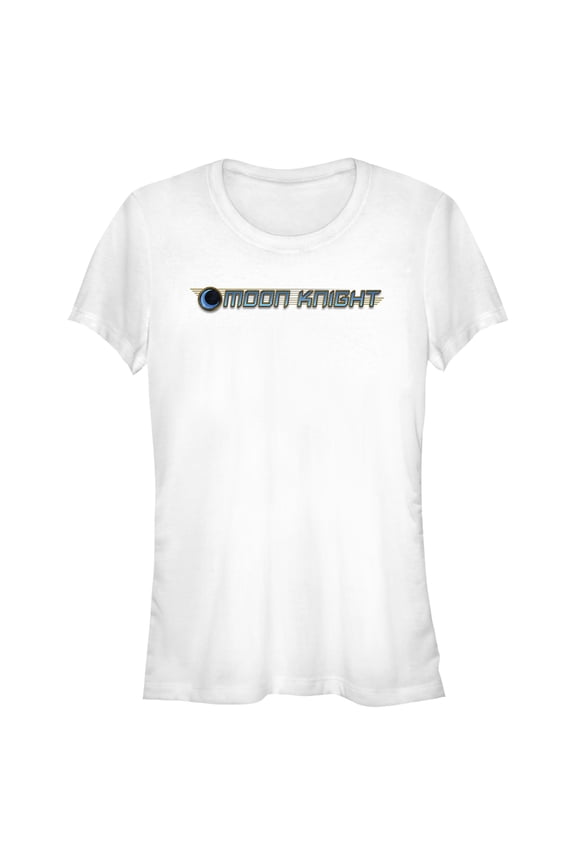 Junior's Marvel: Moon Knight Blue Horizontal Logo  Graphic Tee White Large