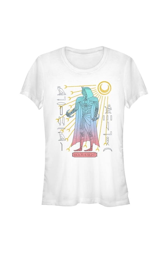 Junior's Marvel: Moon Knight Colorful Egyptian Portrait Graphic Tee White Large