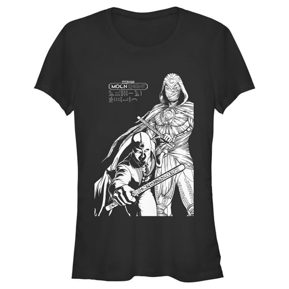 Junior's Marvel: Moon Knight Duo Portrait Sketch Graphic Tee Black Small