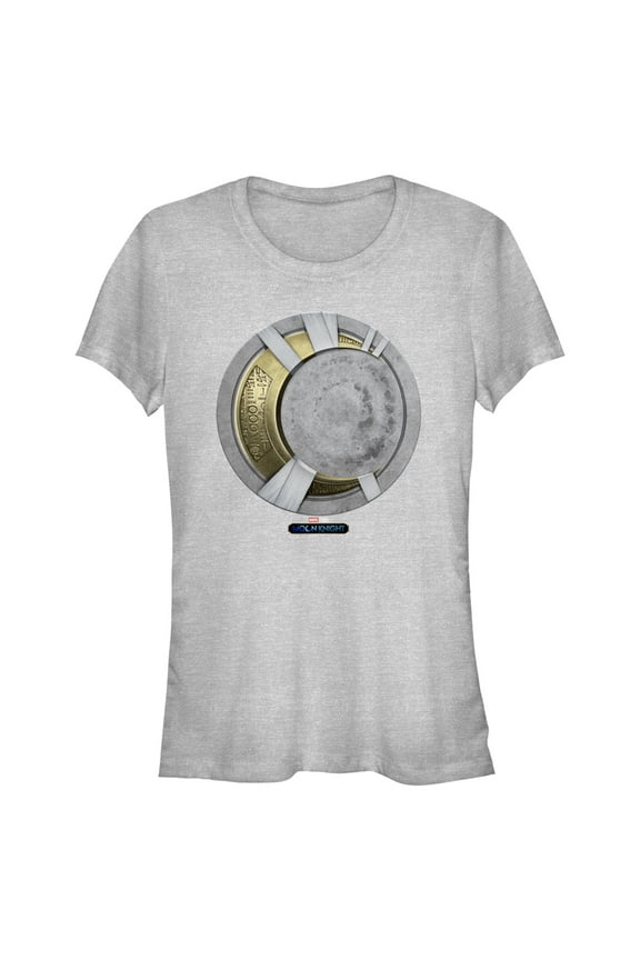 Junior's Marvel: Moon Knight Gold Mummy Wrapped Crescent Moon Emblem Graphic Tee Athletic Heather Medium