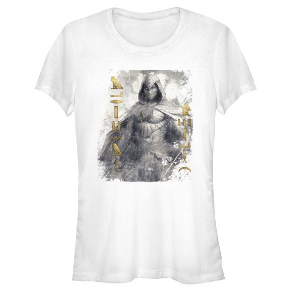 Junior's Marvel: Moon Knight Golden Hieroglyphs Portrait Sketch Graphic Tee White X Large