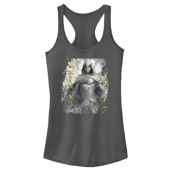 Junior's Marvel: Moon Knight Golden Hieroglyphs Portrait Sketch Racerback Tank Top Charcoal 2X Large