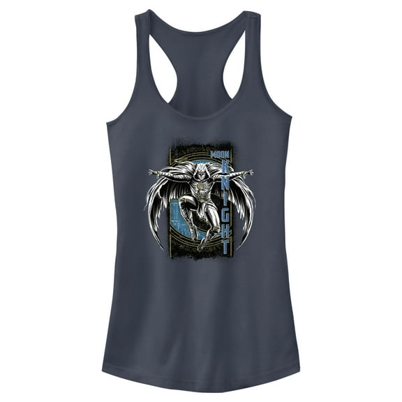 Junior's Marvel: Moon Knight Jumping Into Action From Above  Racerback Tank Top Indigo Large