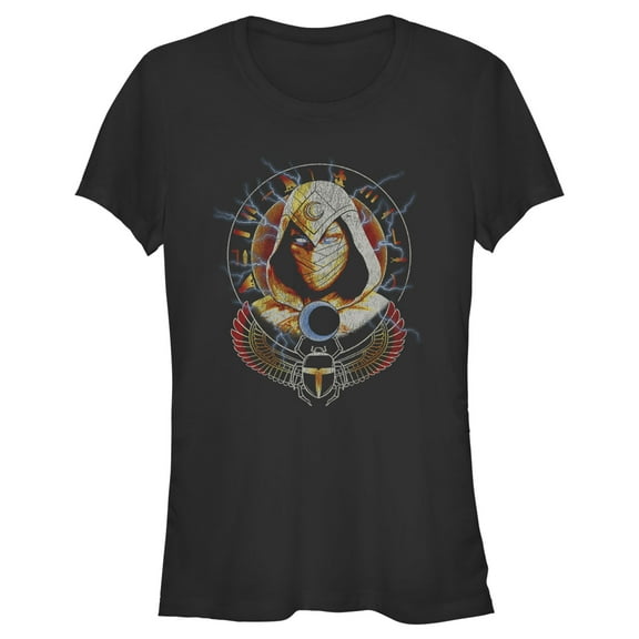 Junior's Marvel: Moon Knight Lightning Winged Scarab Portrait Graphic Tee Black Large
