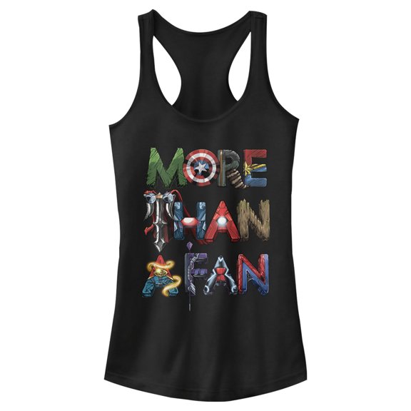 Junior's Marvel More Than a Fan Hero Font Racerback Tank Top Black Medium