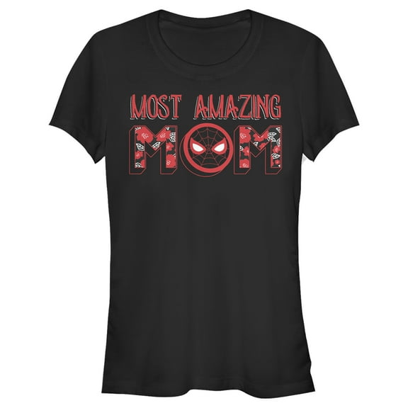 Junior's Marvel Most Amazing Mom Spider-Man Badge  Graphic Tee Black Large