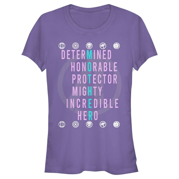 Junior's Marvel Mother's Day Heroes Badges  Graphic Tee Purple Medium