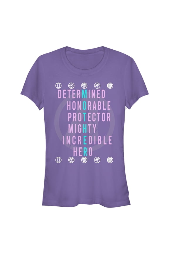 Junior's Marvel Mother's Day Heroes Badges Graphic Tee Purple Medium