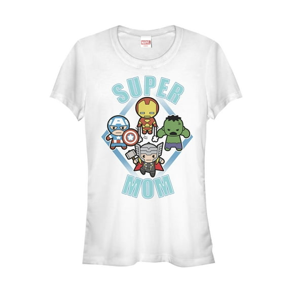 Junior's Marvel Mother's Day Super Mom Kawaii  Graphic Tee White Large