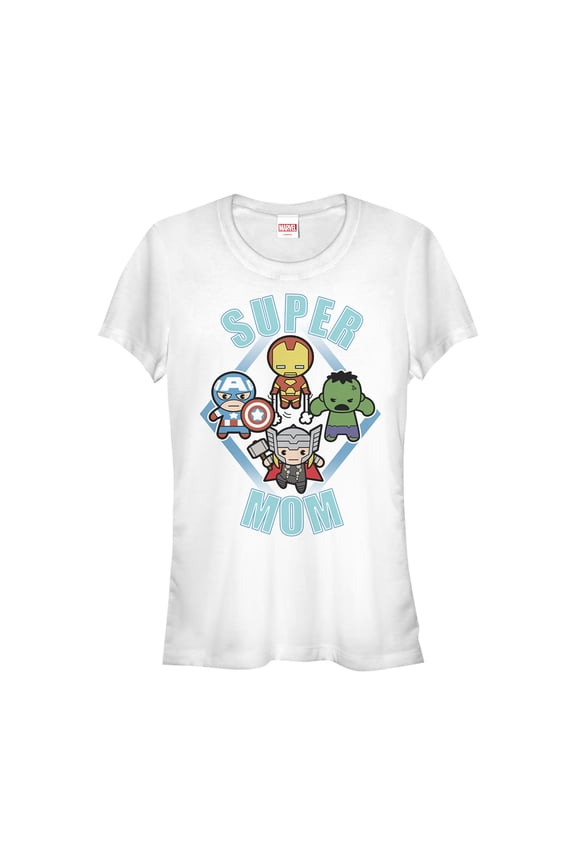 Junior's Marvel Mother's Day Super Mom Kawaii Graphic Tee White Medium
