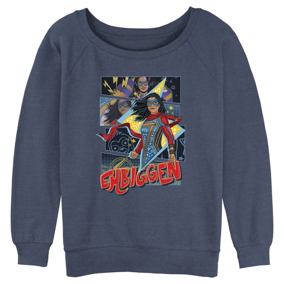 Junior's Marvel: Ms. Marvel Retro Kamala Embiggen Sweatshirt Blue Heather X Large