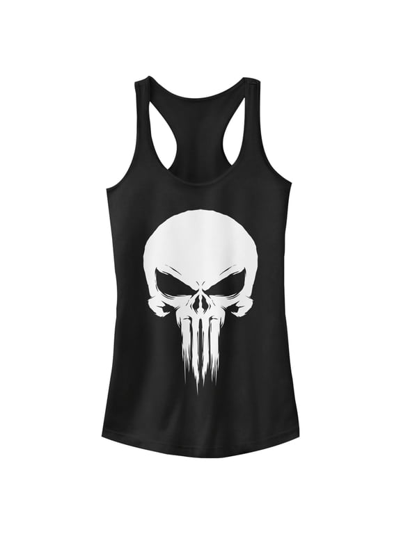 Junior's Marvel Original Punisher Painted Chest Logo Racerback Tank Top Black Medium