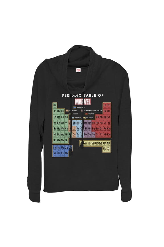 Junior's Marvel Periodic Table of Favorite Heroes  Cowl Neck Sweatshirt Black Medium