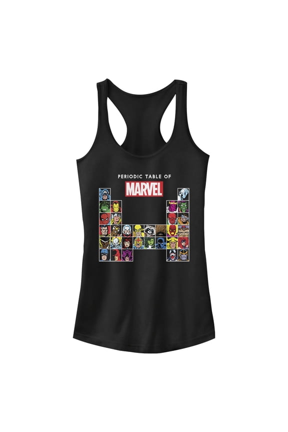 Junior's Marvel Periodic Table of Heroes  Racerback Tank Top Black Large