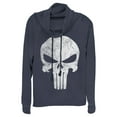 thumbnail image 1 of Junior's Marvel Punisher Retro Skull Symbol Cowl Neck Sweatshirt Navy Blue 4X Large, 1 of 3